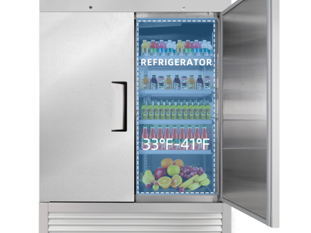 54  Commercial Refrigerator with 2 Solid Door, 49 Cu.ft Reach-in Stainless Steel Freezer, Fan Cooling Freezer for Restaurant, Bar, Home, Shop, and Business(Equip 8 Shelves) Discount