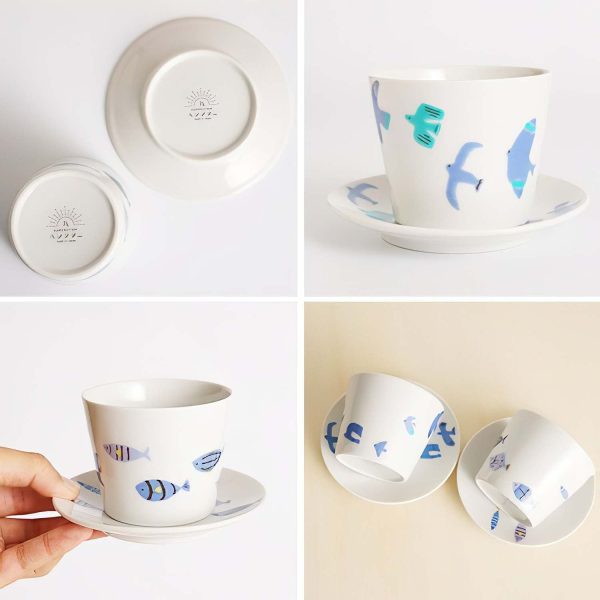 Harekutani Porcelain Blue Fish Cup & Saucer For Cheap