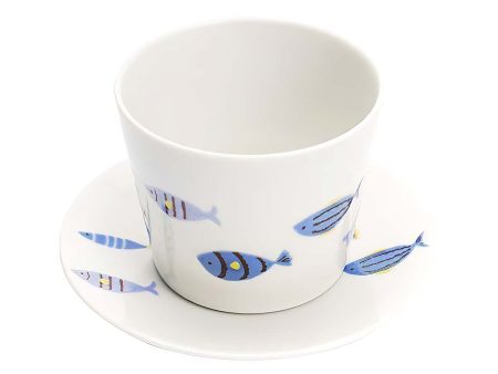 Harekutani Porcelain Blue Fish Cup & Saucer For Cheap