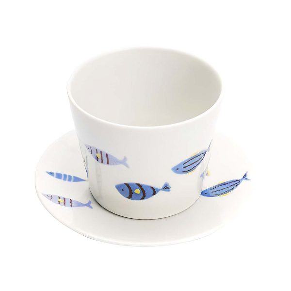 Harekutani Porcelain Blue Fish Cup & Saucer For Cheap