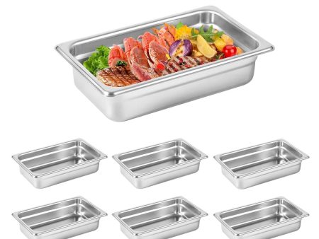 1 4 Size Hotel Pan 6 Packs, 2.6  Deep 304 Stainless Steel Steam Table Pan For Discount