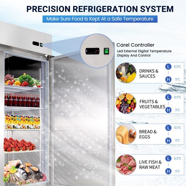 54  Commercial Refrigerator with 2 Solid Door, 49 Cu.ft Reach-in Stainless Steel Freezer, Fan Cooling Freezer for Restaurant, Bar, Home, Shop, and Business(Equip 8 Shelves) Discount