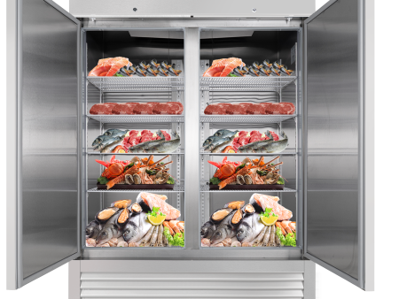 54  Commercial Freezer with 2 Solid Door, 49 Cu.ft Reach-in Stainless Steel Freezer, Fan Cooling Freezer for Restaurant, Bar, Home, Shop, and Business(Equip 8 Shelves) For Cheap