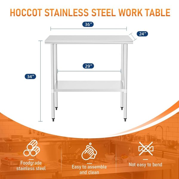 HOCCOT Stainless Steel Table for Prep & Work 24  X 36  inches with Adjustable Shelf For Sale