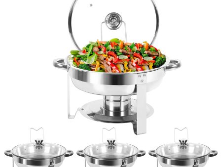 IMACONE 5QT Chafing Dish Buffet Set 4-Pack with Glass Lid & Holder, Stainless Steel Round Chafer Set for Catering Event Fashion