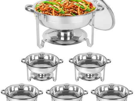 IMACONE 5QT 6 Pack Chafing Dish Buffet Set with Glass Lid, Stainless Steel Round Food Warmer Set for Catering For Discount