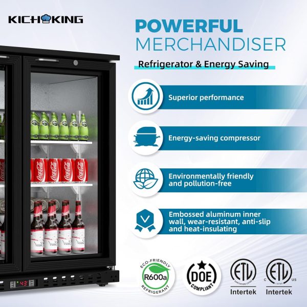 11.4 Cu.Ft Back Bar Cooler 53.2  W Beverage Refrigerator, 3 Low-E Glass Doors, Counter Height Bar Fridge, Commercial Display Refrigerator Anti-Fog, LED Light for Beer, Wine, Soft Drinks For Discount