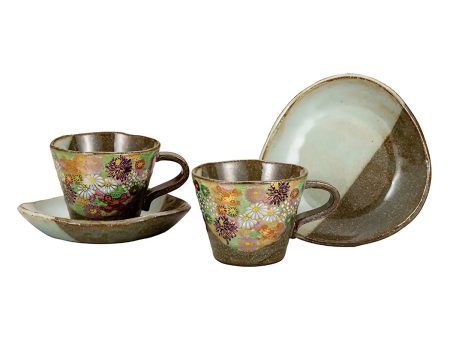 Kutani Ware Hanazume Floral Paired Coffee Cups Fashion