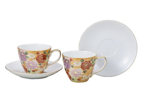 Kutani Ware Hanazume Floral Paired Coffee Cups Fashion