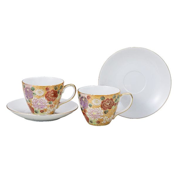 Kutani Ware Hanazume Floral Paired Coffee Cups Fashion