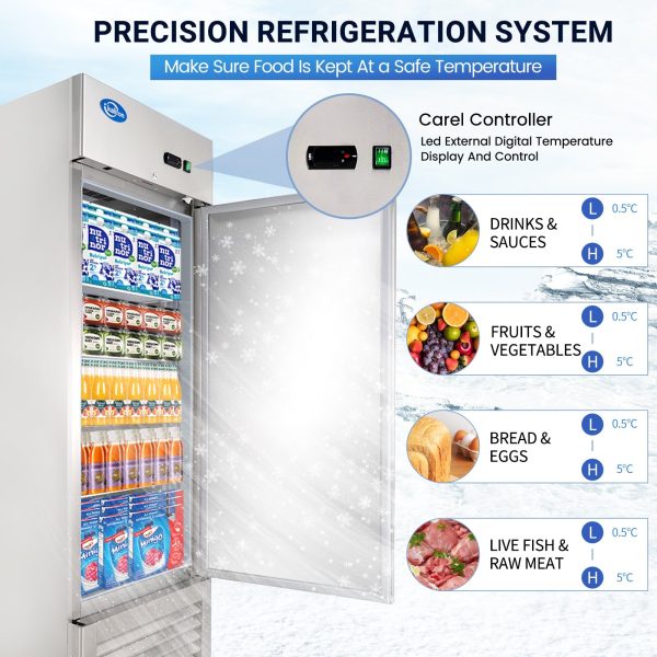 27  W Commercial Refrigerator 1 Solid Door, 23 Cu.ft Reach-in Stainless Steel Refrigerator, Upright Fan Cooling for Restaurant, Bar, Home, Shop (Equip 4 Shelves) Warehouse Shipments For Discount